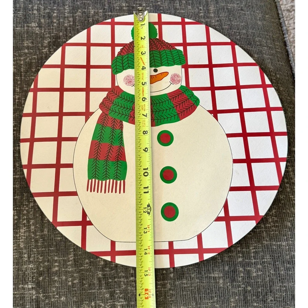 Trim A Home Placemats Set of 4 Snowman Plaid Vinyl Round Christmas